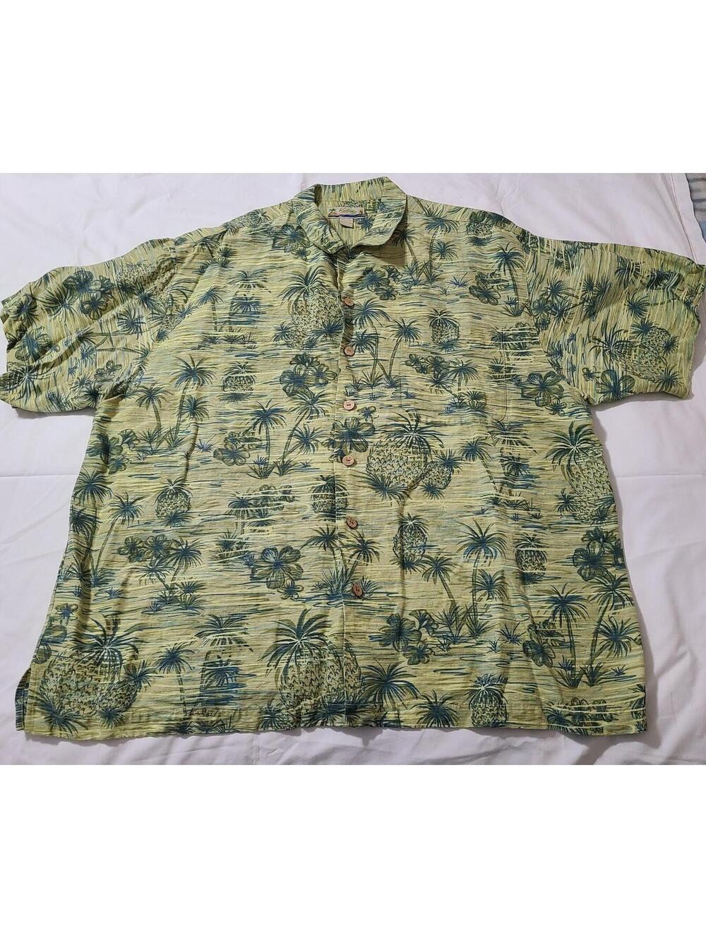 Kahala Hawaiian Silk Linen Shirt Mens Sz 2XL Tropical Aloha Camp Beach Palm Tree